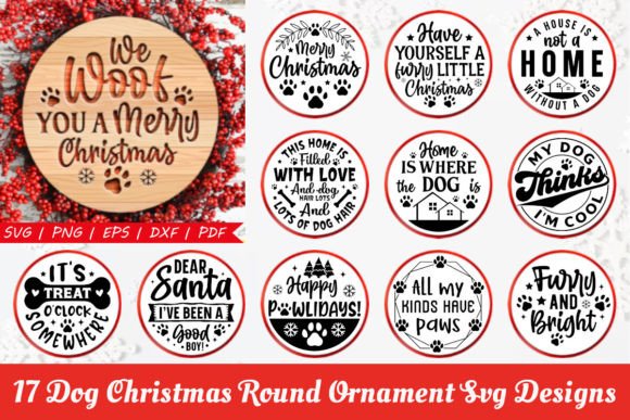 Dog Christmas Round Ornament SVG Bundle: Graphics for Crafts & Branding
