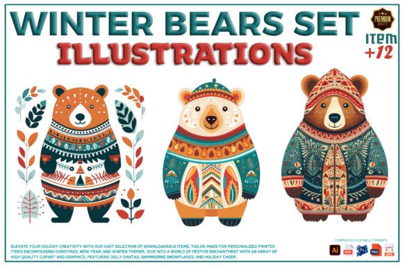 Winter Bear Set: Graphics & Illustrations for Holiday Sellers